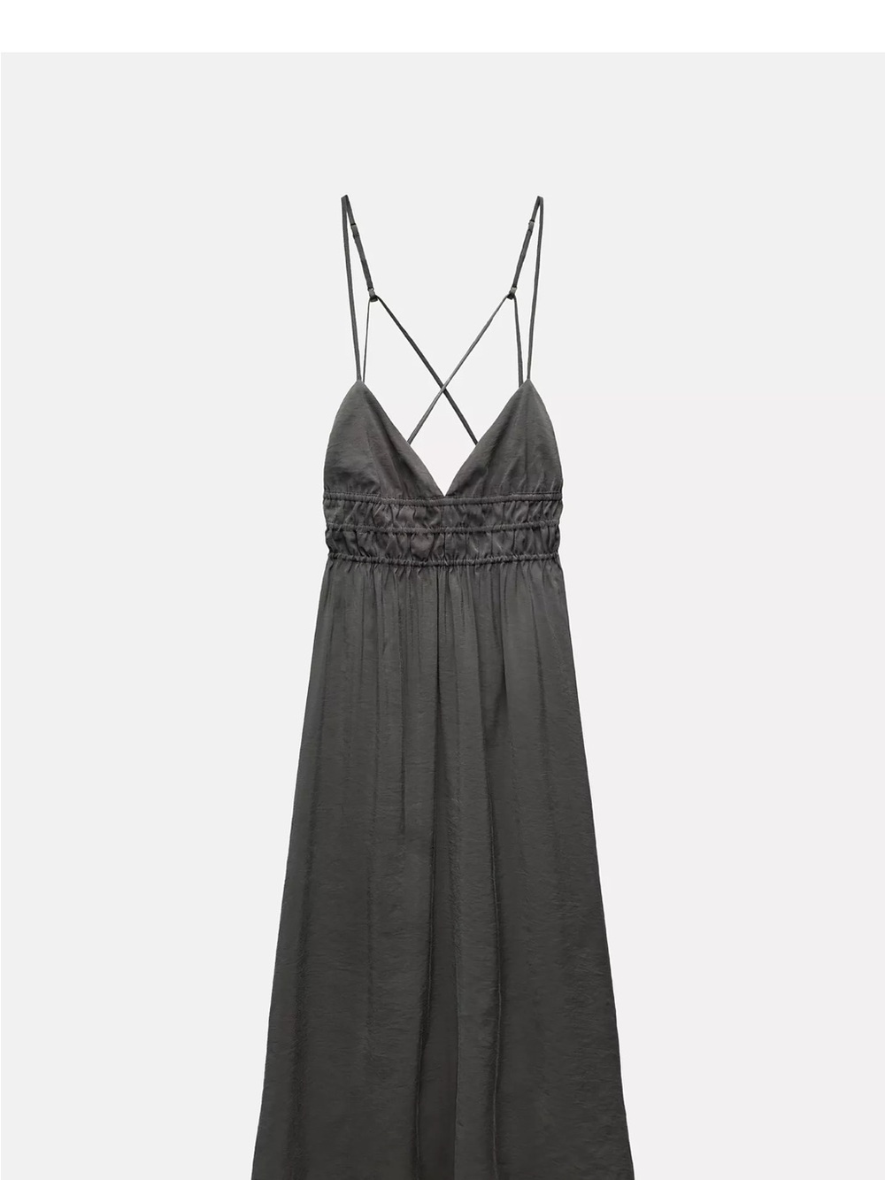 Zara Smocked Waist Charcoal Gray MIDI Dress with Crisscross Straps